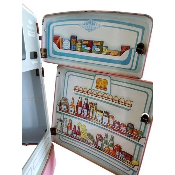 Vintage 1950s Wolverine Pink Tin Litho Toy Kitchen Refrigerator
